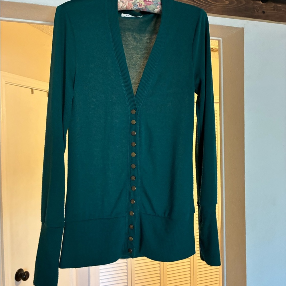 Teal Button-Up Cardigan - Picture 3 of 4